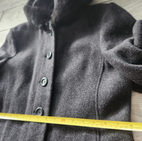 Worthington Long Wool Womens Trench Coat 10 P Rabbit Fur Trim Hooded Gray Vtg - Picture 11 of 15